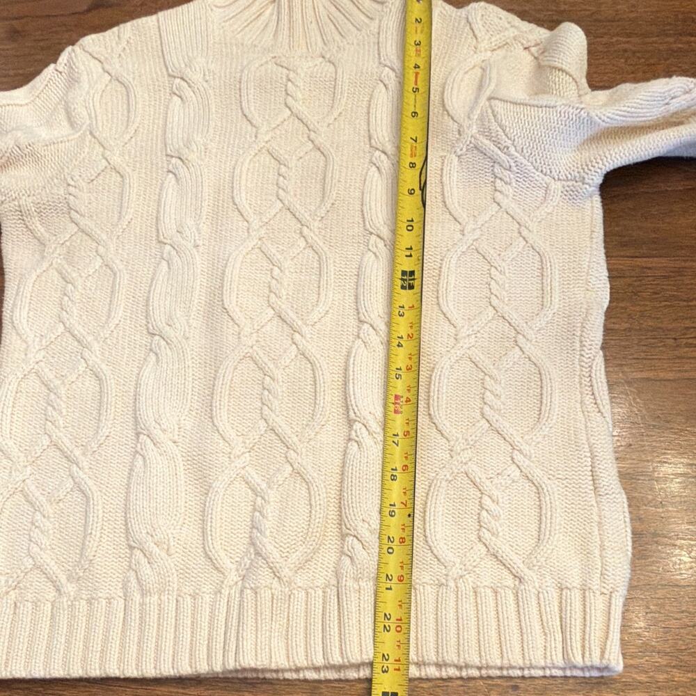 Chaps Ralph Lauren Women Cream Cable Knit Mock Sweater Fisherman VNTG Preppy M - Picture 6 of 9